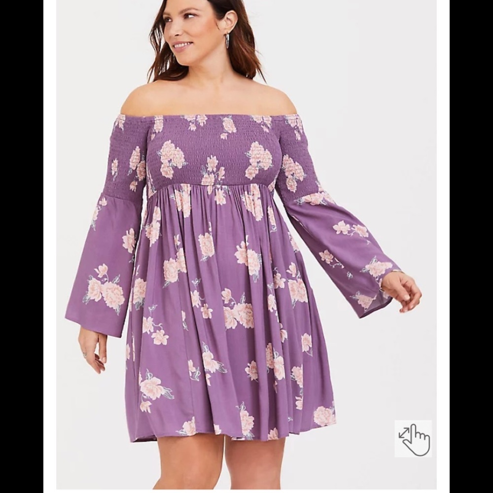 PURPLE FLORAL CHALLIS SMOCKED SKATER DRESS